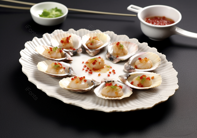 蒜蓉粉丝蒸扇贝小碟子酱料,高清,摄影图,摄影图片,图片大全,摄影图免费下载